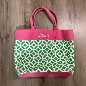 Pottery Barn Embroidered Green and Pink Tote ‘Dawn’